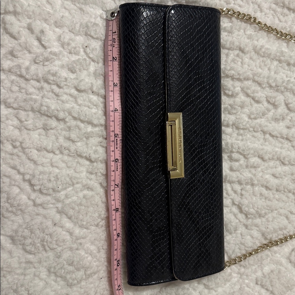 BCBG Generation Carly Crossbody Black Clutch with Gold Accents - Picture 11 of 15